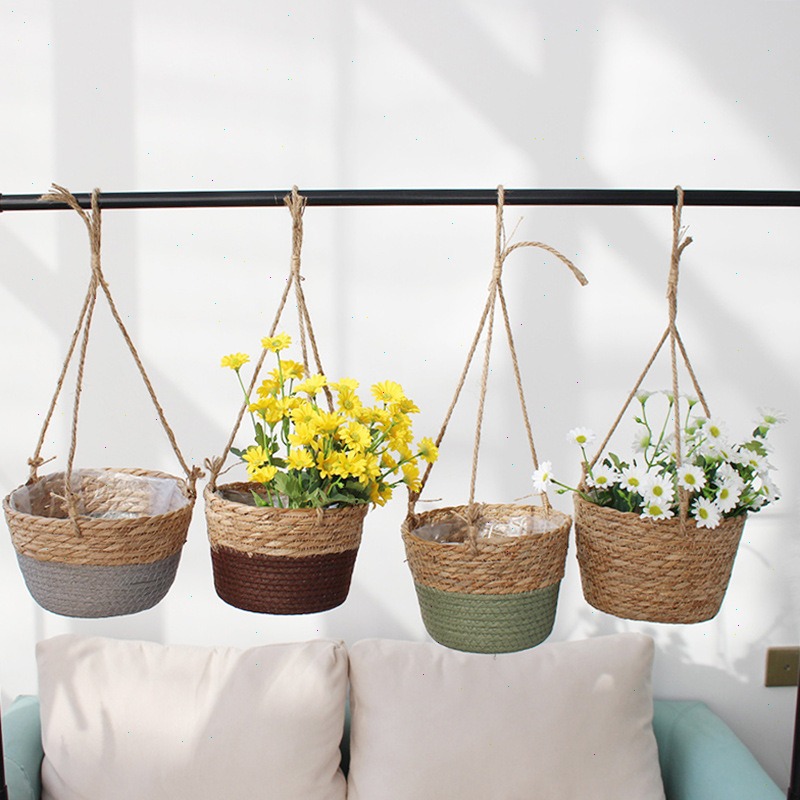 Spider Plant Hanging - Straw Hanging Basket Flower Pot Hemp